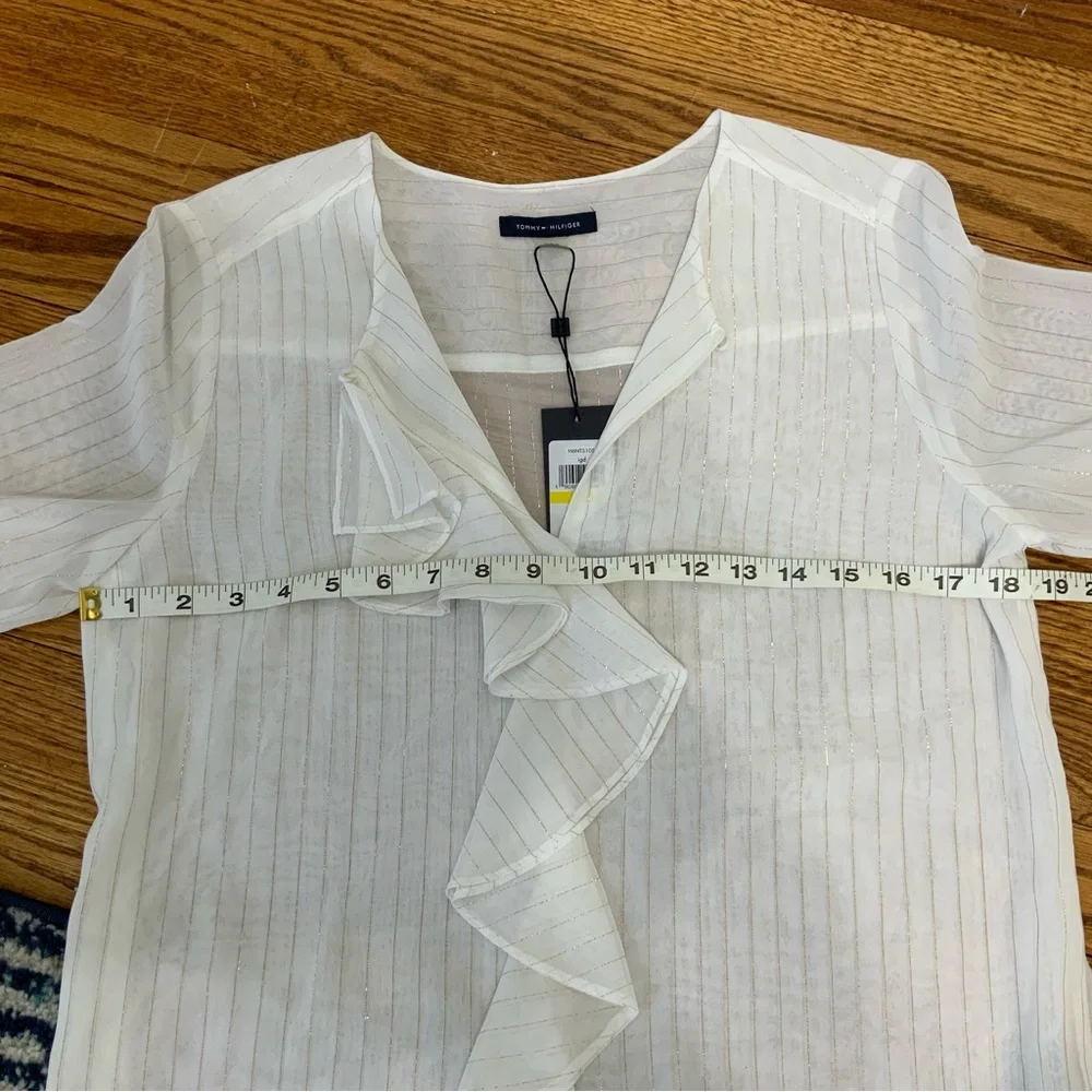 Tommy Hilfiger Metallic Shimmer Ruffle Front Blouse - Picture 6 of 14